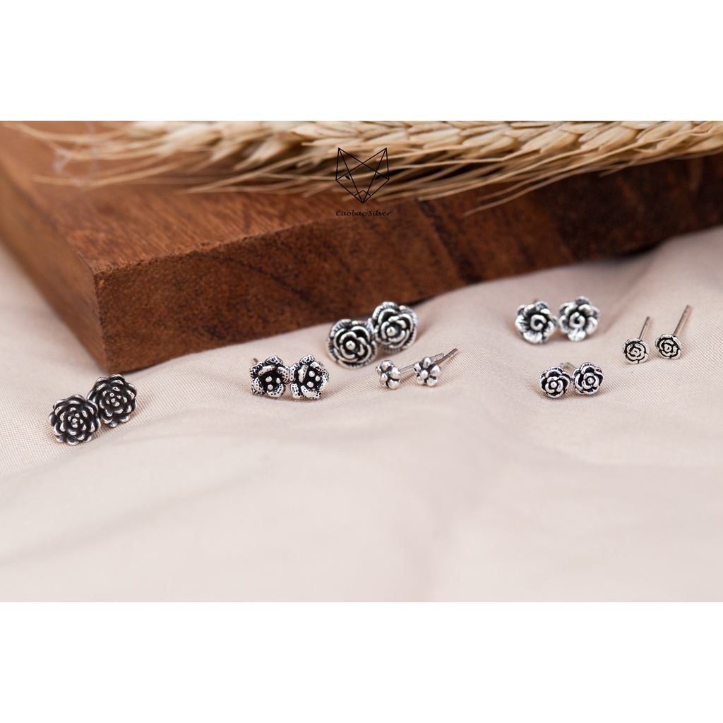 Khuyên Tai Bạc Nữ CaoBac Silver Chất Liệu Bạc Thái Cao Cấp Hoạ Tiết Bông Hoa Mini Lạ Mắt Độc Đáo Dành Tặng Cho Bạn Nữ