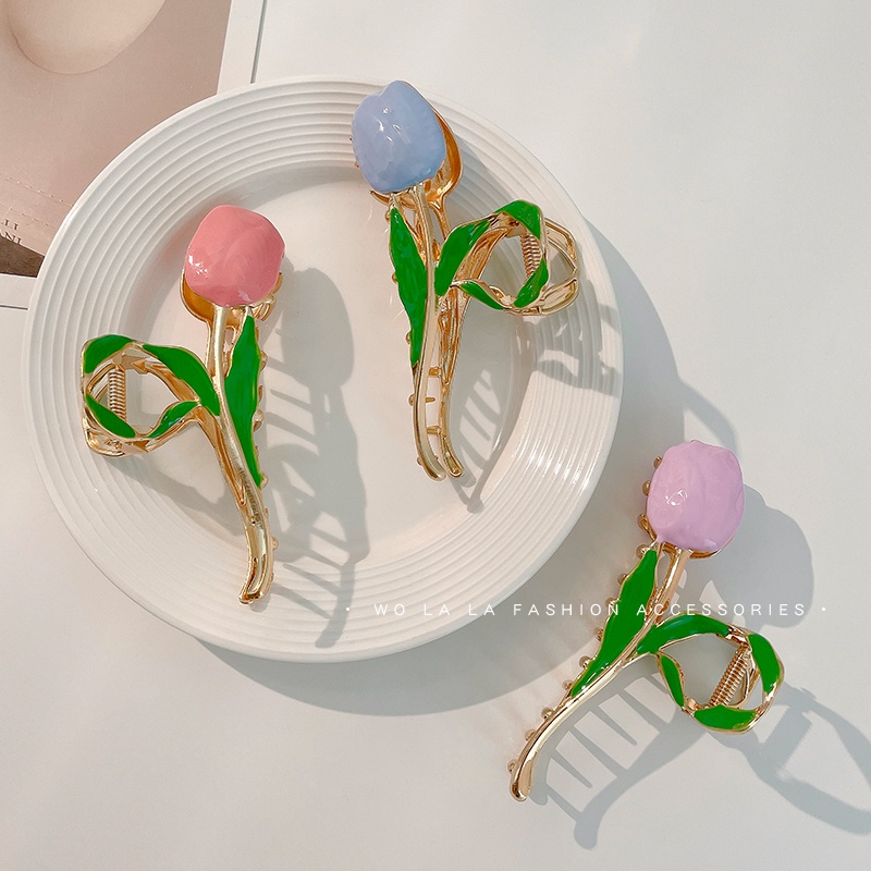 Kẹp Tóc Hoa Tulip Bằng Kim Loại Dày Chống Trượt Thời Trang Cho Nữ