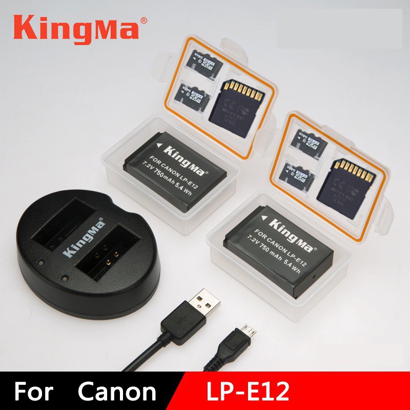 Bộ 2 Pin KingMa LP E12 750 mAh chính hãng + dock sạc, dây sạc dùng cho canon EOS M ,M2 ,M10, M50 ,M100 ,100D......