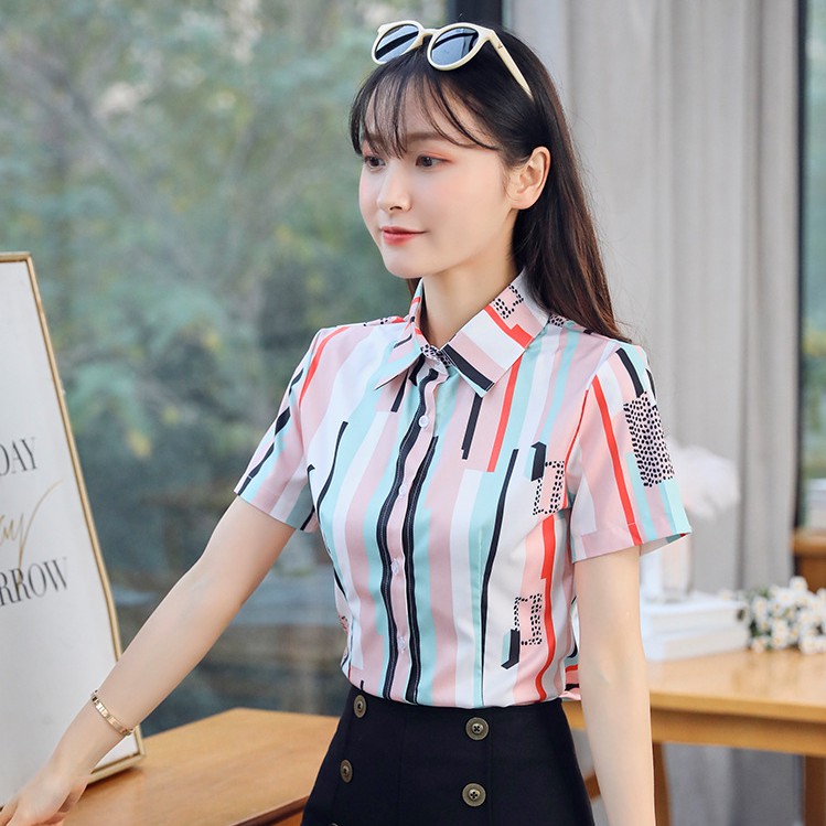 Sơ mi công sở cổ sơ mi, ngắn tay kẻ sọc màu trẻ trung SM41