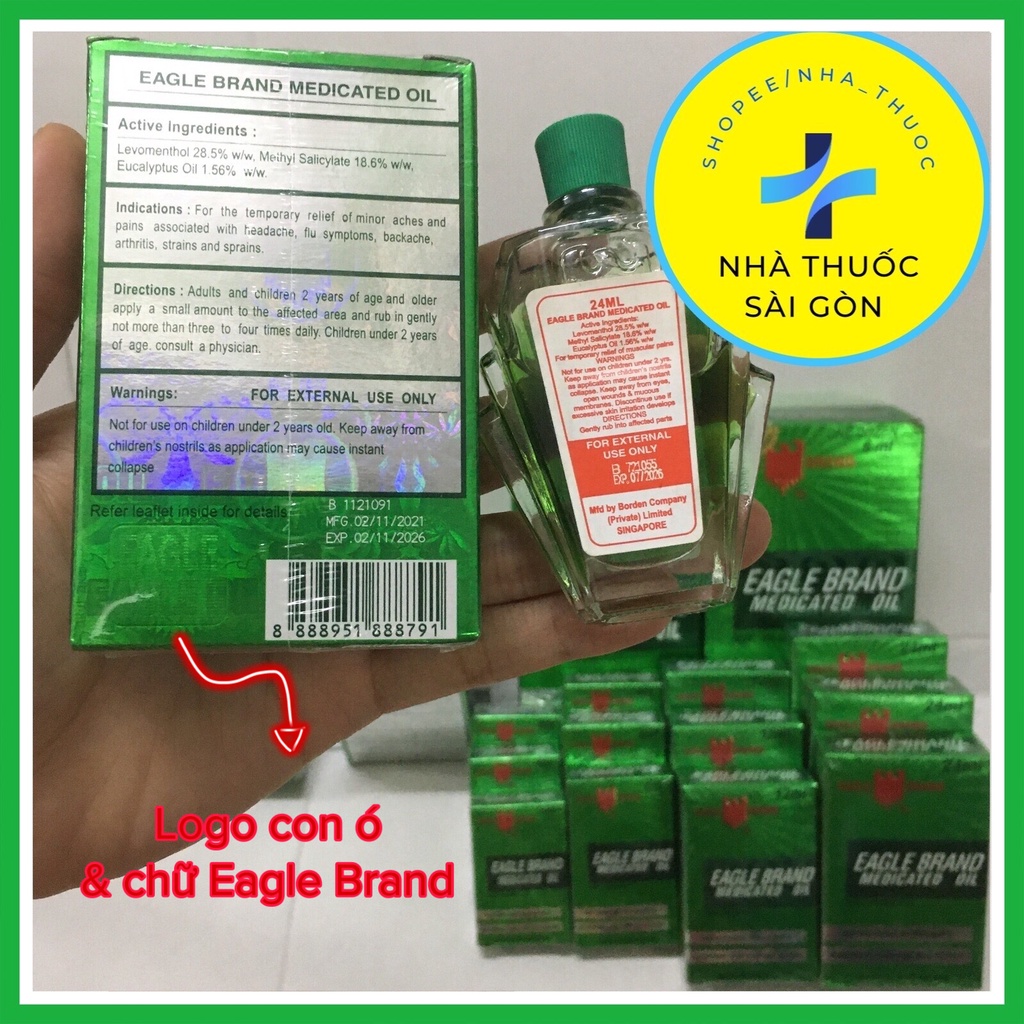 DẦU GIÓ XANH SINGAPORE EAGLE BRAND 3ml,6ml,12ml,24ml - Dầu nước xanh con ó 1 nắp - Cam kết chuẩn Nhập khẩu chính hãng