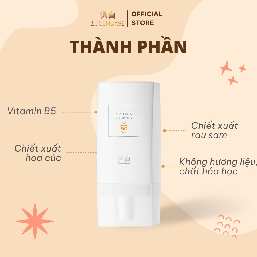 Kem chống nắng Sunscreen 50 PA +++ 30g LUCENBASE chống bức xạ tia UV cực tốt