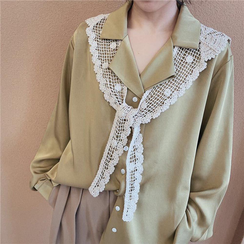 Cổ áo choàng giả bằng ren hoa mini kiểu búp bê có thể tháo rời bao ngoài áo sơ mi đa năng cho nữ