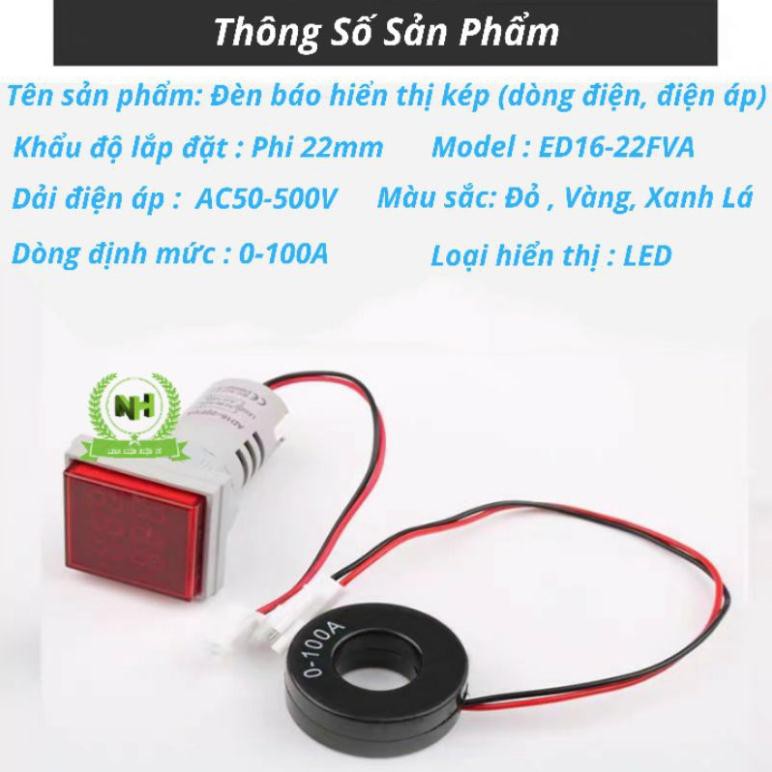 Đèn báo hiển thị kép Volt + Ampe ED16-22FVA Loại Chuẩn