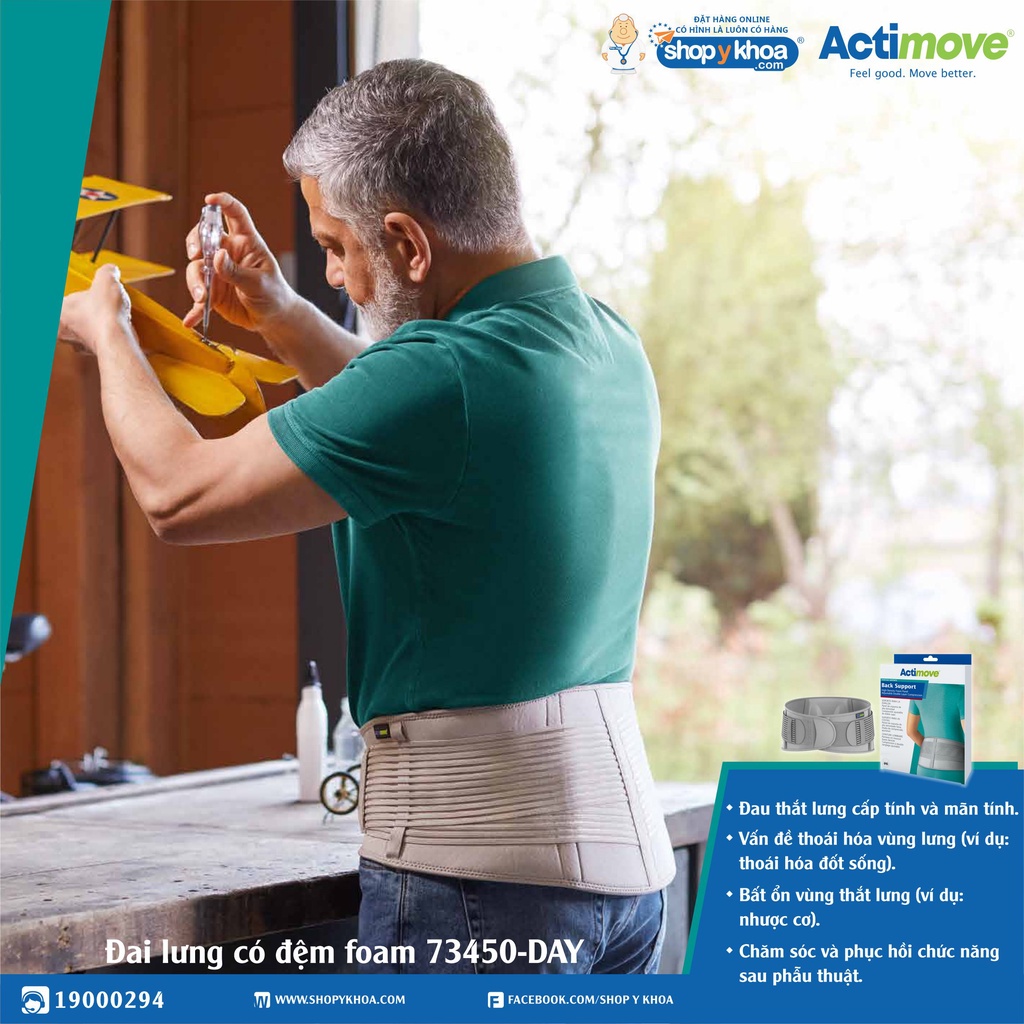 Đai Lưng Có Đệm Foam Giúp Xoa Bóp, Giảm Đau 73450-DAY, Màu Xám [Actimove] - Nhập Khẩu Chính Hãng Châu Âu