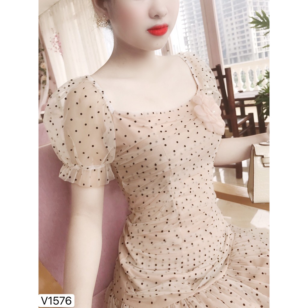 Váy be chấm bi V1576 - QUEEN SHOP DOLCE VIVA COLLECTION (ảnh trải sàn và ảnh mẫu do chính tay chị chủ tự chụp)