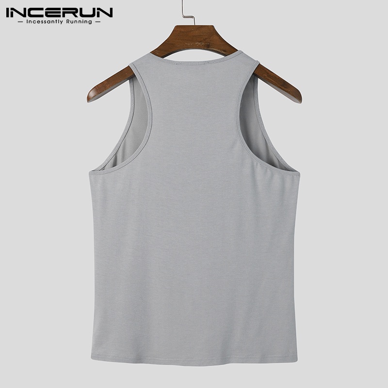 Áo thun INCERUN không tay thiết kế rỗng có 3 màu sắc thời trang mùa hè thông thường cho nam