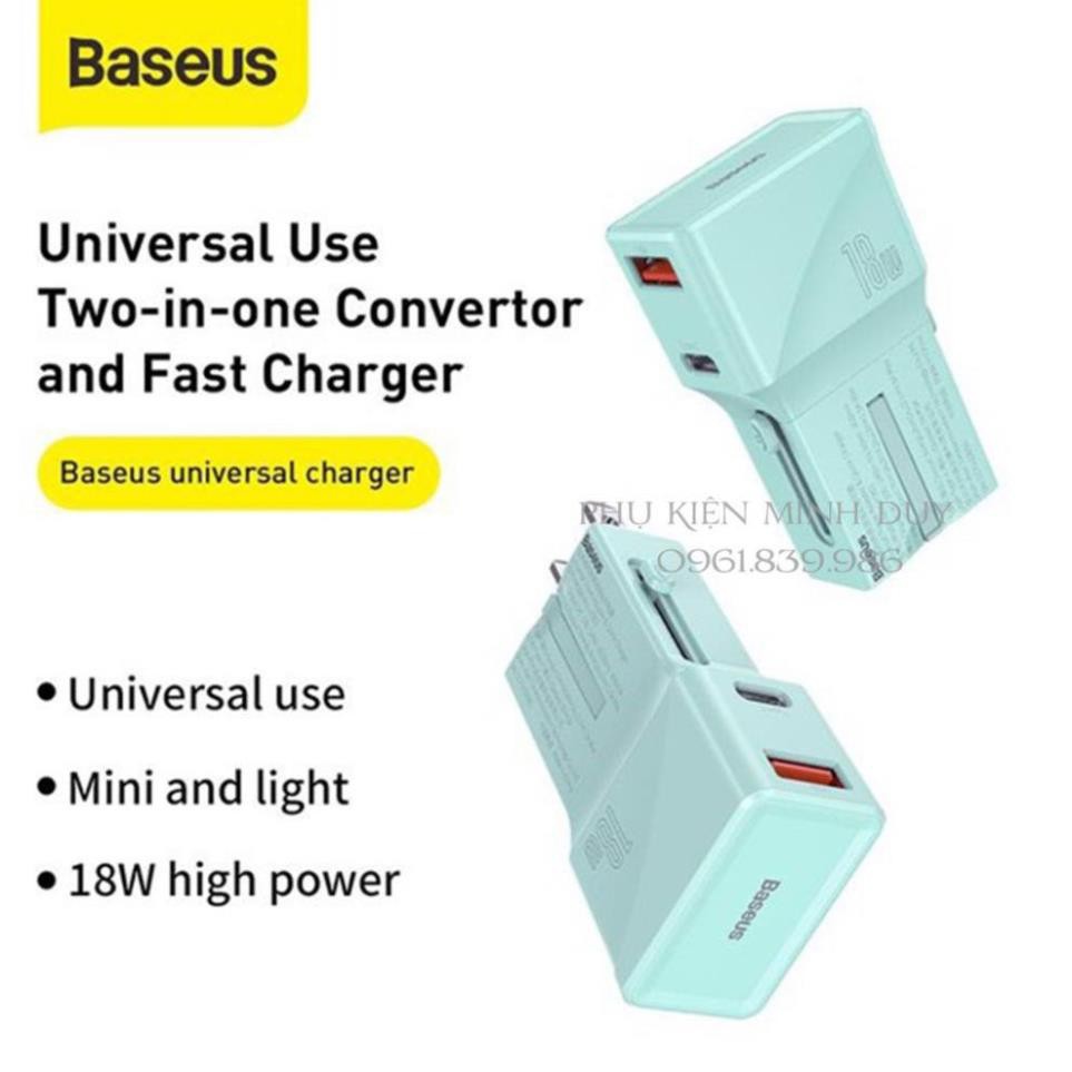 Củ sạc du lịch đa năng 18W Baseus Universal conversion plug PPS charger C + U Youth Edition (18W, 100 - 240V)