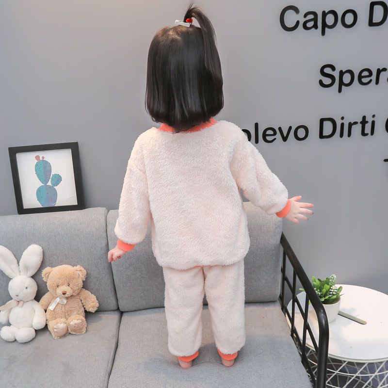 Bộ Đồ Ngủ Chất Nỉ Họa Tiết Hoạt Hình Dễ Thương Thời Trang Thu Đông Cho Bé Gái