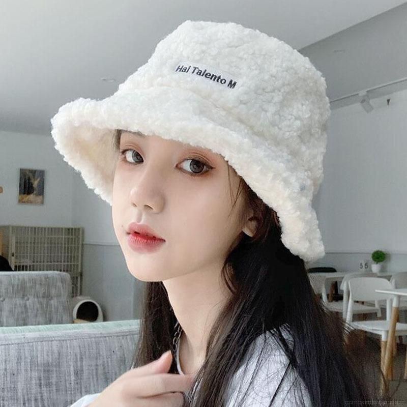 D6780 Mũ lông cừu bucket retro phong cách hàn quốc mũ lông cừu nữ mềm giữ ấm thu đông ulzzang