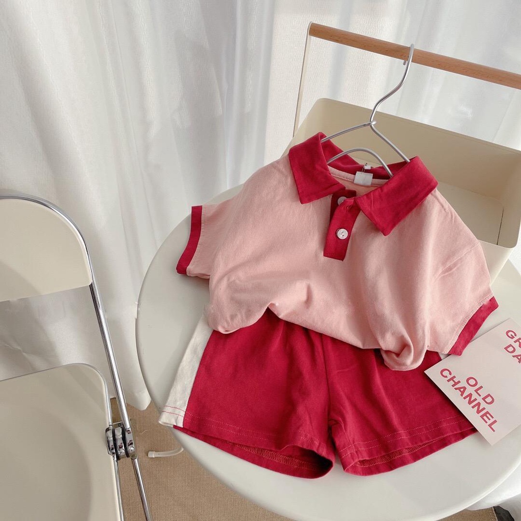Set áo thun ngắn tay + quần short phong cách Hàn Quốc dành cho bé gái