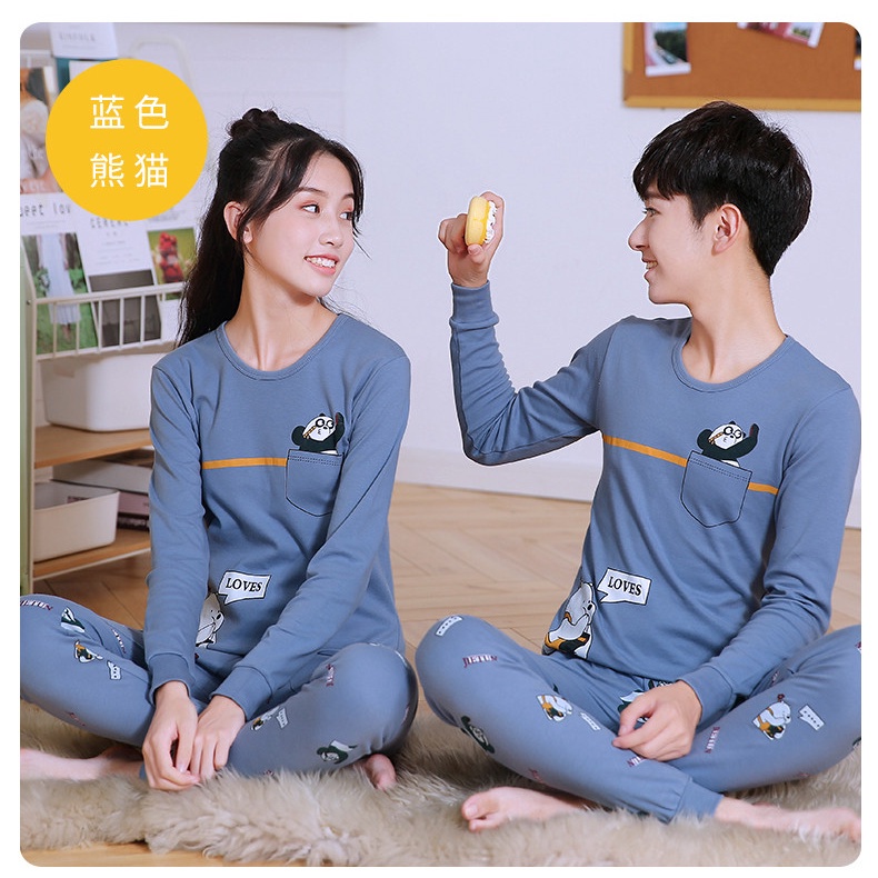 Bộ Đồ Ngủ Tay Dài Chất Liệu Cotton 140cm - 175cm Thời Trang Mùa Xuân Cho Nam Nữ