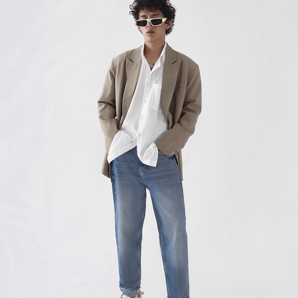 Áo Blazer, Vest Beige 2 hàng nút, vạt đắp chéo, form rộng - Double Breasted Beige Blazer