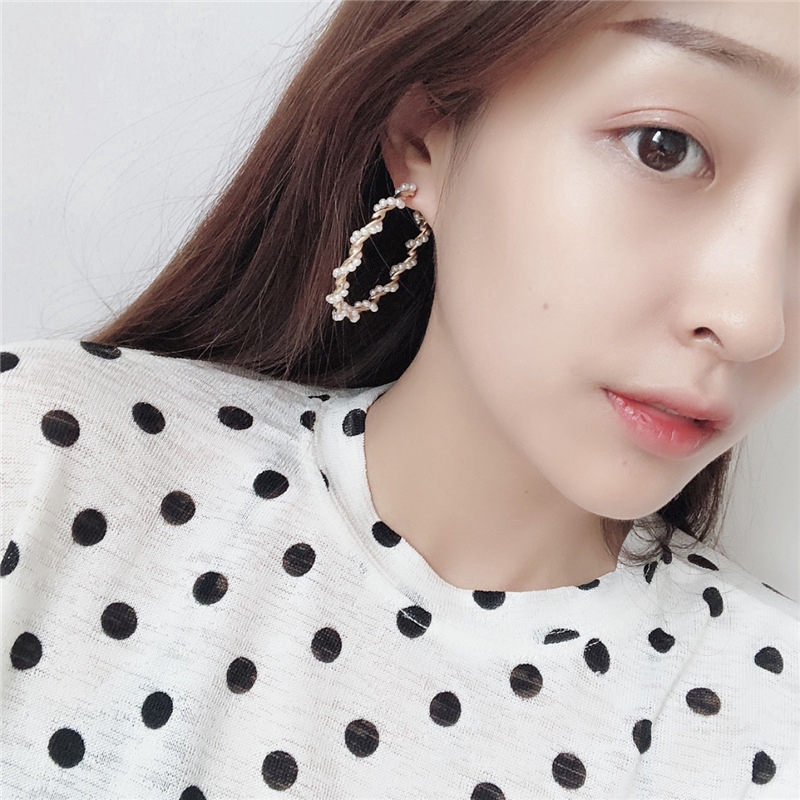 Bông Tai Tròn Lớn Đính Ngọc Trai Cho Nữ