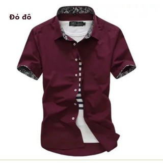 Áo sơ mi Nam ngắn tay cổ hoa màu đỏ đô
