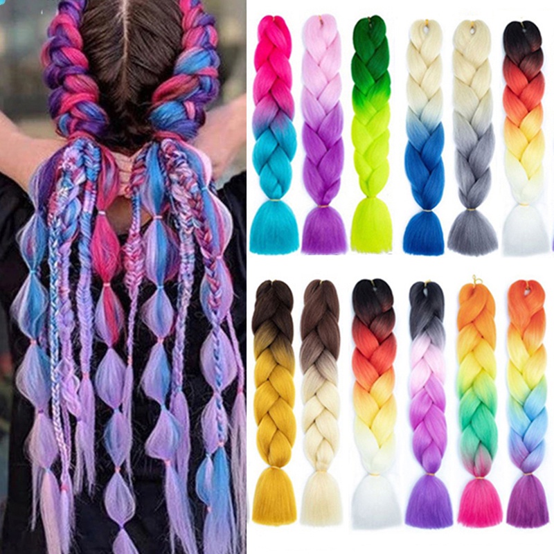 Tóc giả thắt bím 24 inch nhiều màu sắc gradient sành điệu thời trang cho nữ