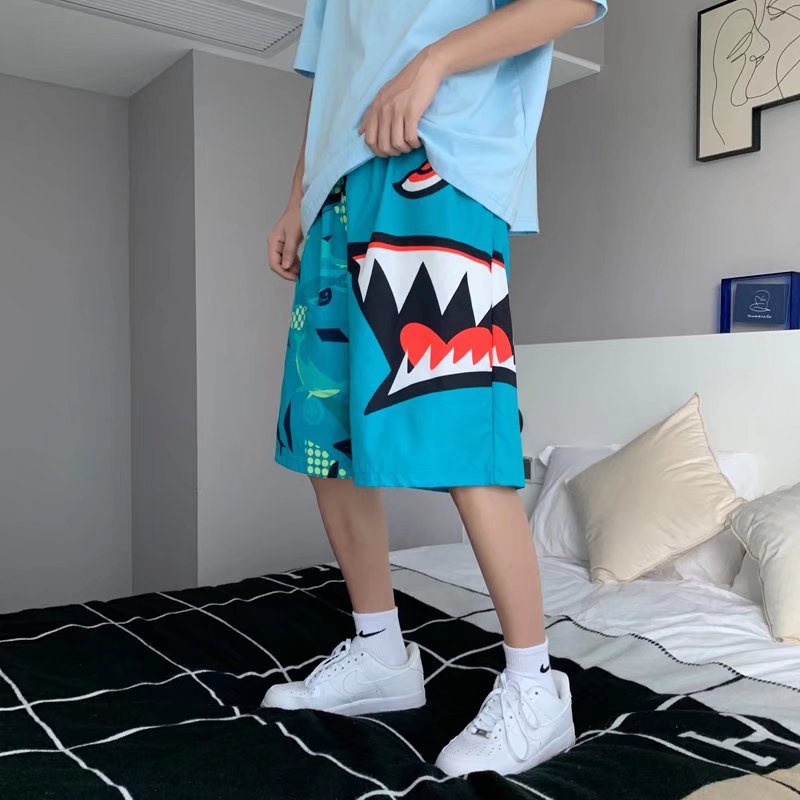 Quần ngắn ống rộng Thoáng Khí In Hình Cá Mập Thời Trang Mùa Hè Hàn Quốc Dành Cho Nam/M-3XL
