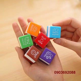 Bộ 6 Con dấu khen thưởng English có sẵn mực BCD2, con dấu tiếng anh HCM, dụng cụ dạy học Ivy Store