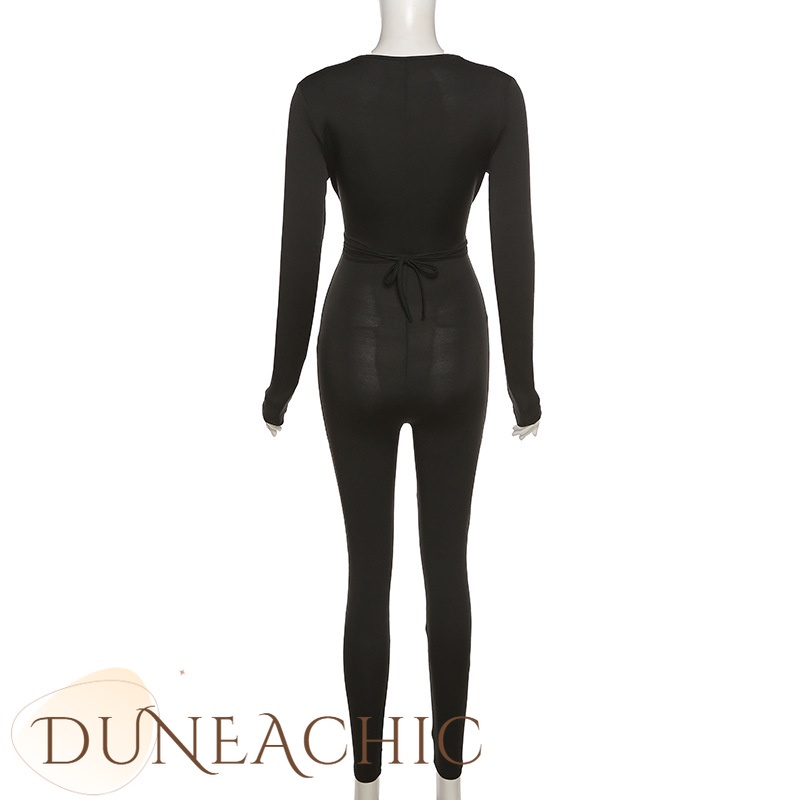 DUNEA Áo liền quần màu trơn hở rốn thời trang cho nữ