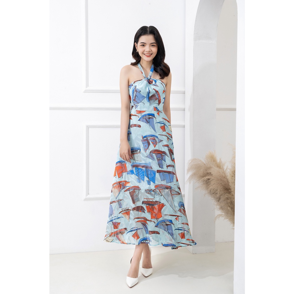 Đầm maxi đi biển dáng dài thiết kế xòe sang chảnh lụa tơ cao cấp