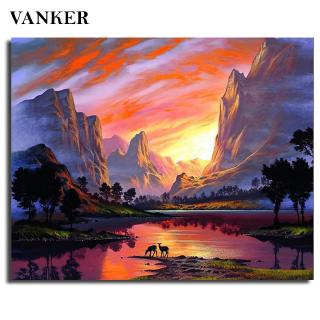 Bộ tranh sơn dầu 40x50cm tự vẽ họa tiết hoàng hôn không kèm khung