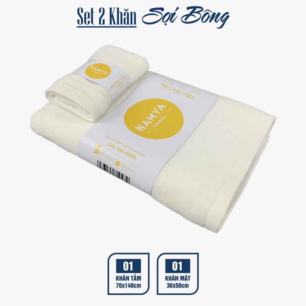 Set 2 khăn bông: 1 khăn tắm và 1 khăn mặt cotton S2NH8-L