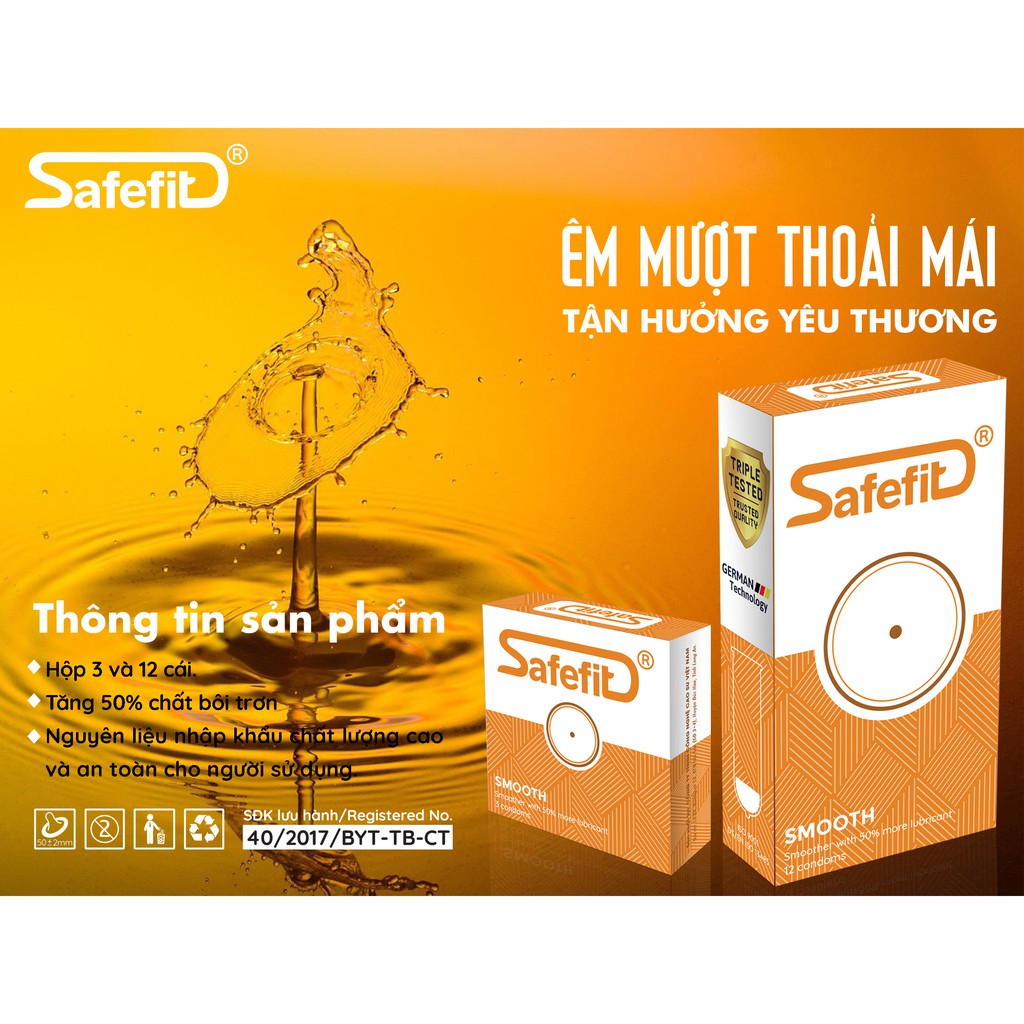 Bao cao su SafeFit Smooth hộp 3 cái hoặc hộp 12 cái