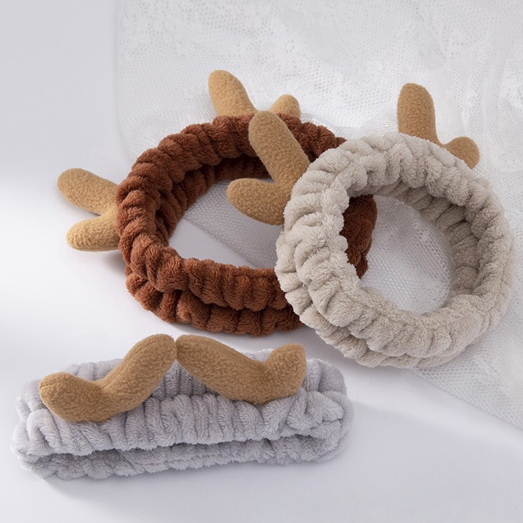 Fashion Women Elastic Antlers Headband,Washing Face Soft Hair Bands,Lady Cute Christmas Elk Headwear