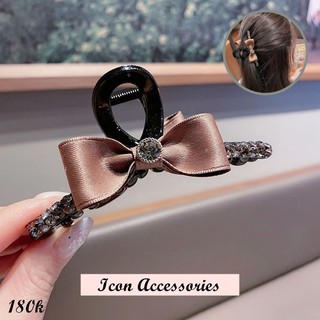 Kẹp gắp nơ đính đá hàn quốc. 3 màu nơ đen đá, cam đất, hồng baby siêu xinh - kẹp tóc nơ, phụ kiện tóc, bờm đính đá