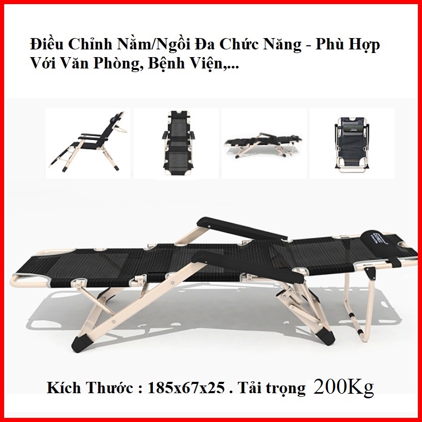 Ghế xếp thư giãn IRIS khung thép có thể ngả thành giường 180x60x30cm kèm đệm 3D cao cấp - Giường ghế gấp đa năng