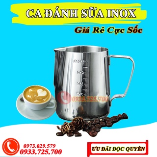 Ca đánh sữa inox 600ml có chia vạch máy pha cà phê - phụ kiện & linh kiện máy pha cafe chính hãng.