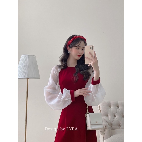 Áo dài đỏ phối tay voan tơ bồng kèm mấn siêu xinh | BigBuy360 - bigbuy360.vn