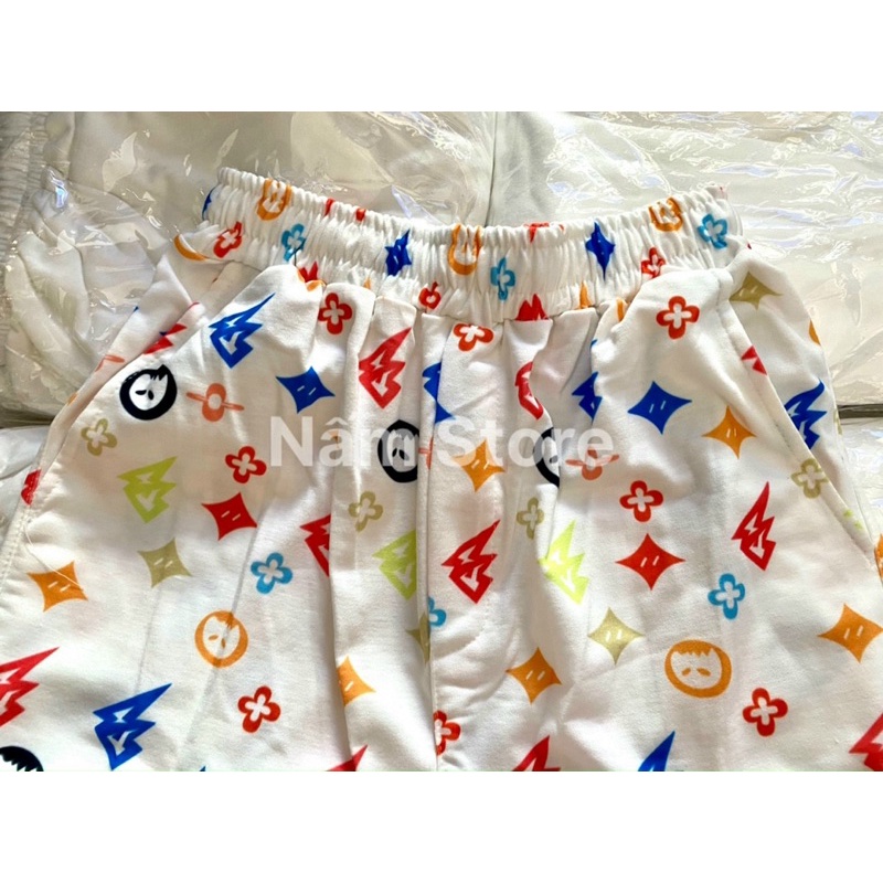Quần Dài Ống Rộng In Hoạ Tiết Vải Thun Da Cá Ulzzang - Kiểu quần Ống Suông cạp cao phong cách hàn quốc
