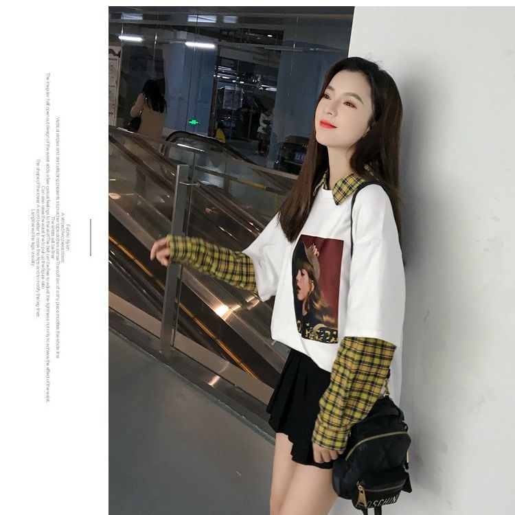 Áo Hoodie Dài Tay Giả Hai Lớp Mới Cho Nữ