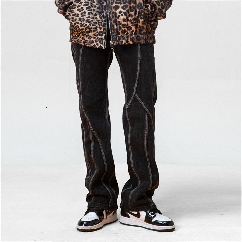 Nhà Máy Mới Guochao Quần Jean Ống Rộng Xẻ Tà retro Đường Phố Cao Cấp Cho Nam Nữ