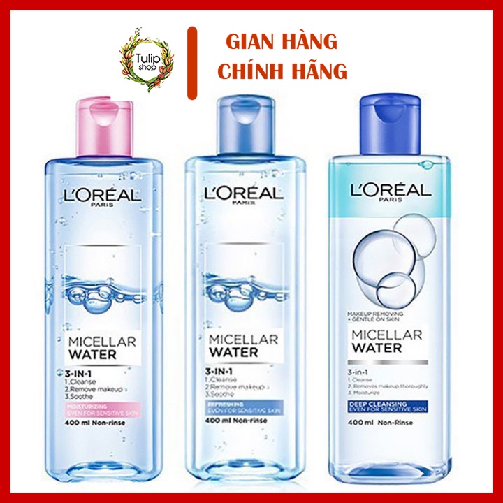 Nước Tẩy Trang Làm Sạch Tươi Mát 3 In 1 Cho Da Dầu L'Oreal Micellar Water 3-in-1 Refreshing Even For Sensitive Skin 400m