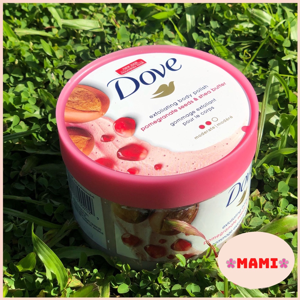 Tẩy Da Chết Dove Exfoliating Body Polish Đức 225ml - Tẩy Tế Bào Chết Giúp Dưỡng Da Trắng Mịn Màng Macca &amp; Lựu