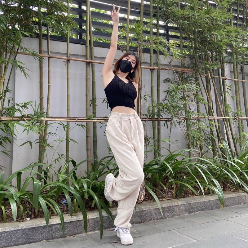 Quần dài nhung tăm unisex Oversize Corduroy Pants FRANKEE - Be Trắng - Local Brand Chính Hãng
