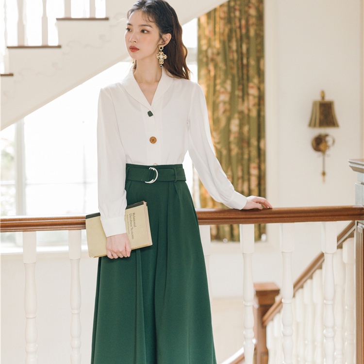 Bộ Áo + Chân Váy 2 Món Dáng Ôm Màu Xanh Lá Phong Cách Pháp Thời Trang Cho Nữ