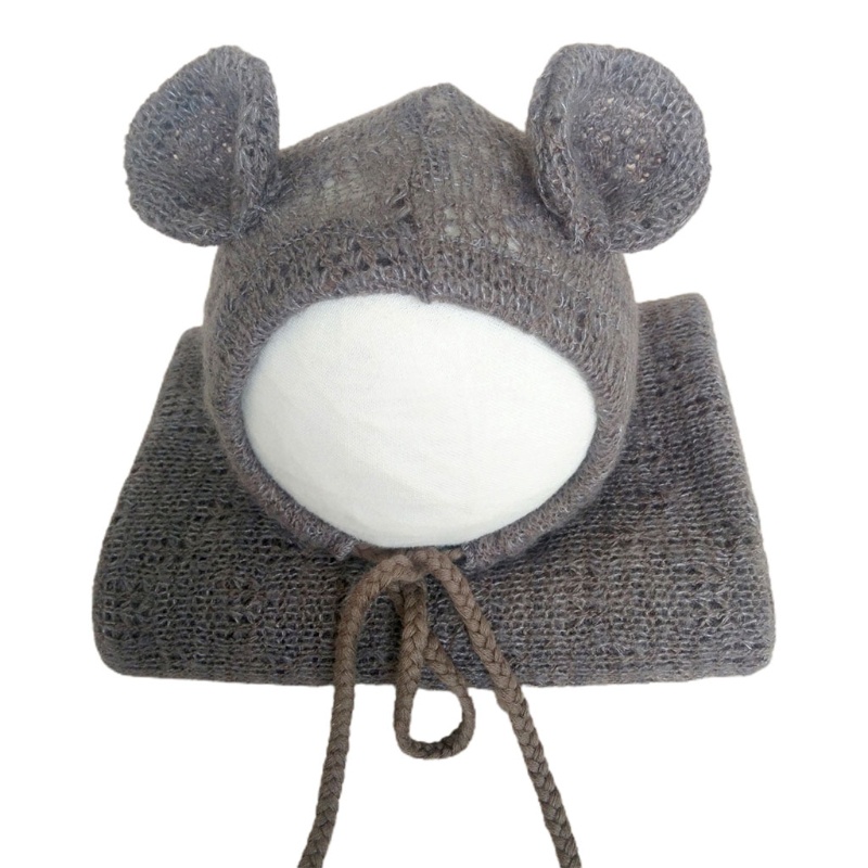 Bộ Khăn Quấn Dệt Kim + Mũ Xinh Xắn Dùng Làm Phụ Kiện Chụp Ảnh Cho Bé Sơ Sinh