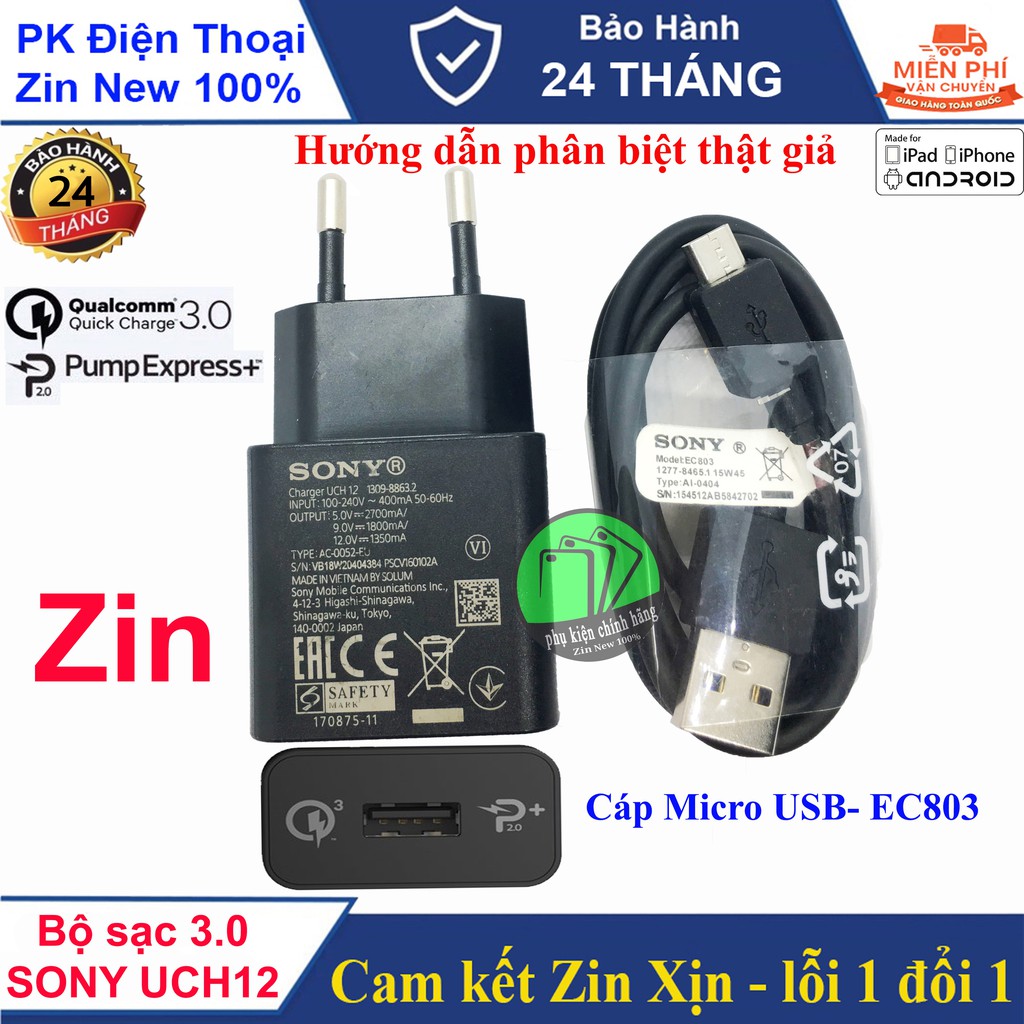 Củ sạc nhanh SONY UCH12 (Quick Charge 3.0) Chính Hãng nguyên SEAL Cam kết hỗ trợ khách hàng 24/24/7