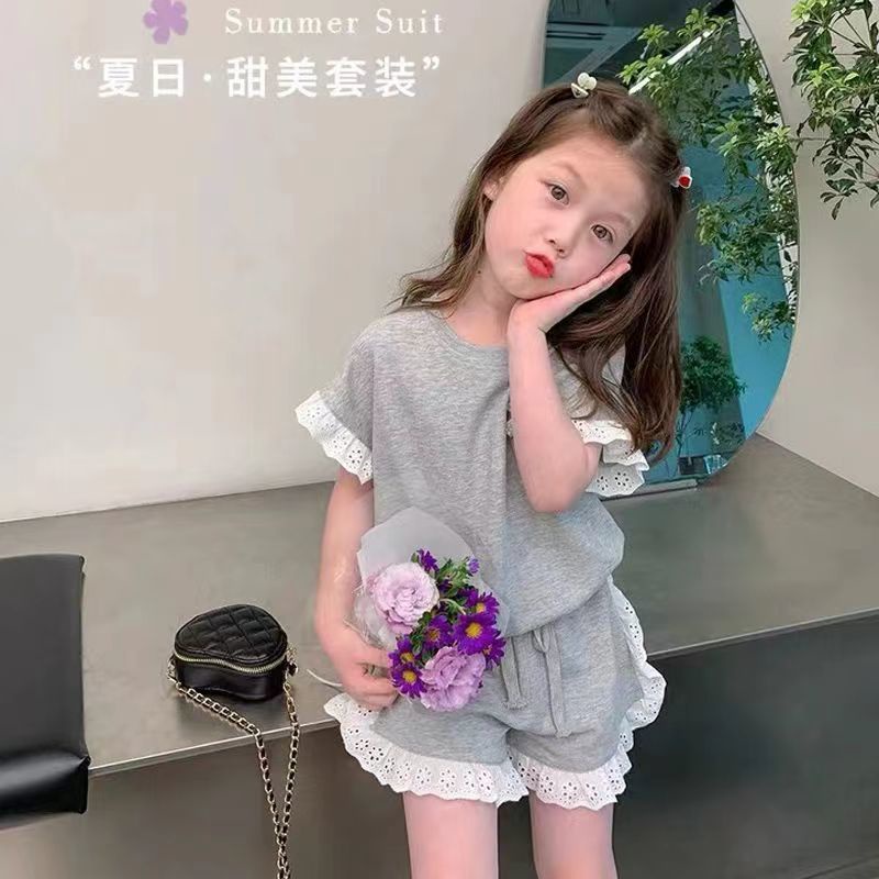 Set Đồ Thể Thao Hai Mảnh Gồm Áo Tay Cộc Và Quần Ngắn Thời Trang Mùa Hè Mới Cho Bé Gái