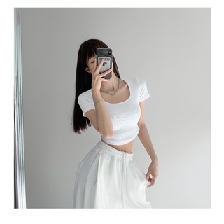 Áo Croptop Thêu Chữ Phong Cách Vintage Mỹ Gợi Cảm Cho Nữ
