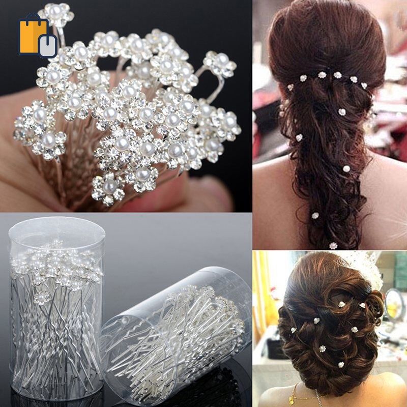 Set 40 Trâm Cài Tóc Hình Bông Hoa Đính Ngọc Trai Nhân Tạo Xinh Xắn