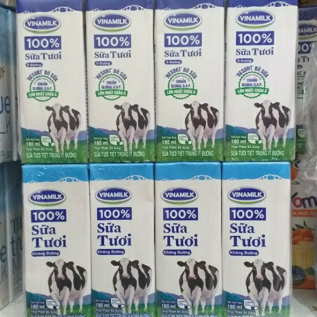 [Mã GROSALE5 giảm 10% đơn 150K] Lốc 4 hộp sữa tươi 100/%vinmilk ×180ml có đường