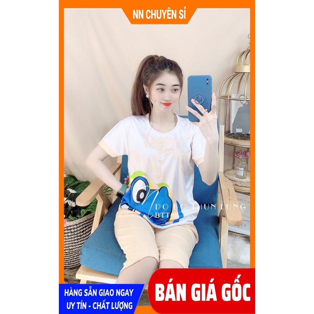 Đồ bộ thun lửng cho nữ mặc nhà chất vải mềm mát in hình hoạt hình dễ thương BTT58