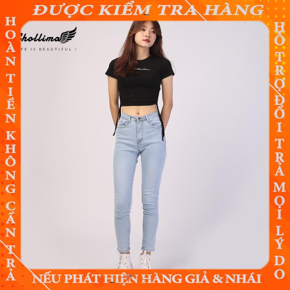 Quần jeans dài nữ co giãn Chollima trơn màu xanh trắng QD024 phong cách hàn quốc fdinh