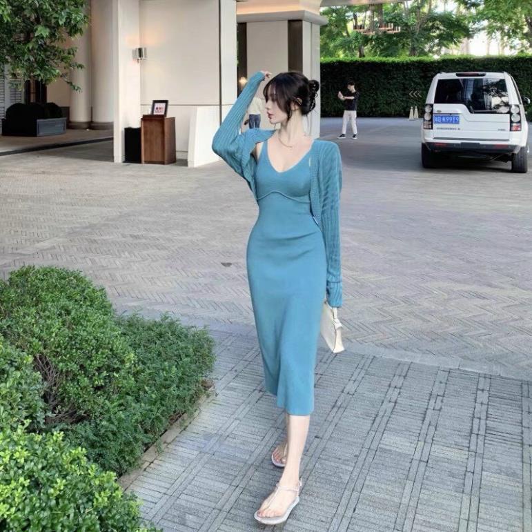 Set đồ nữ cá tính, đầm nữ 2s kèm áo khoác crop tông màu xanh sang chảnh tôn dáng cực đi tiệc, chơi đều hợp Tây Thi Shop | BigBuy360 - bigbuy360.vn