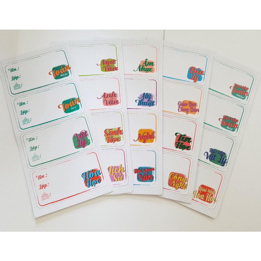 Nhãn vở cấp 1, 2, 3 in tên môn học