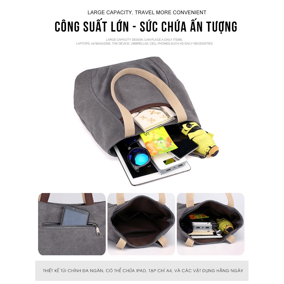 Túi Tote canvas vintage nữ cao cấp – KVKY – 1396